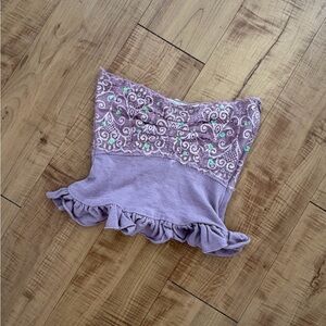 Very Pretty Vintage Lace Sequin Stretch Ruffled Tube Top - Mauve Pink